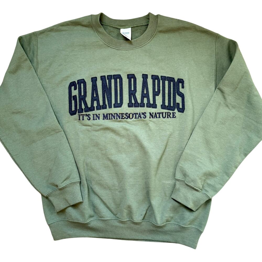 Gildan Sweatshirt Grand Rapids‎ MN Nature Graphic Modern Unisex Size M Green